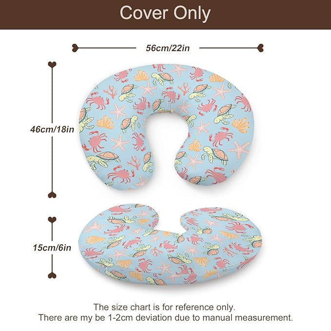 Cartoon Ocean Animal Crab Sea Turtle Starfish Pattern Nursing Pillow Cover, Unisex Removable Breastfeeding Pillowcase Slipcover for Baby Girls Boys Newborns Toddlers, Cover Only
