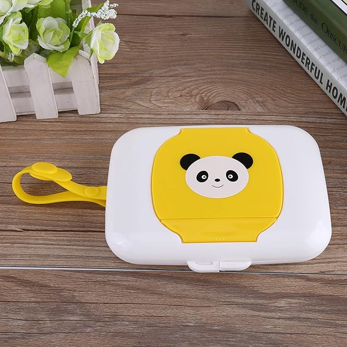 Baby Wipes Dispenser Box with Yellow Panda Design, Tissue Storage Container for Fresh Wet Wipes