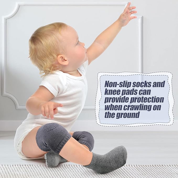 Panitay Handheld Baby Walking Harness Adjustable Toddler Walking Assistant Baby Walker Assistant Belt with 4 Pairs Crawling Anti-Slip Knee 4 Pairs Non Slip Toddler Socks Grips, 7-24 Months Old