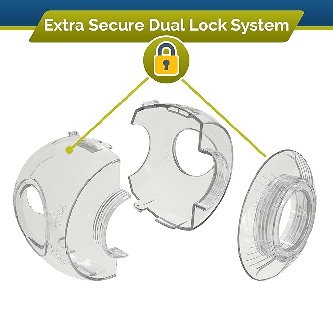 Child Safety Door Knob Cover (4 Pack) Hard-to-Remove Dual-Lock Door Handle Covers for Kids – Reusable Baby Proof Door Knob Locks – Installs Easily, No Tools Needed (Semi-Clear)