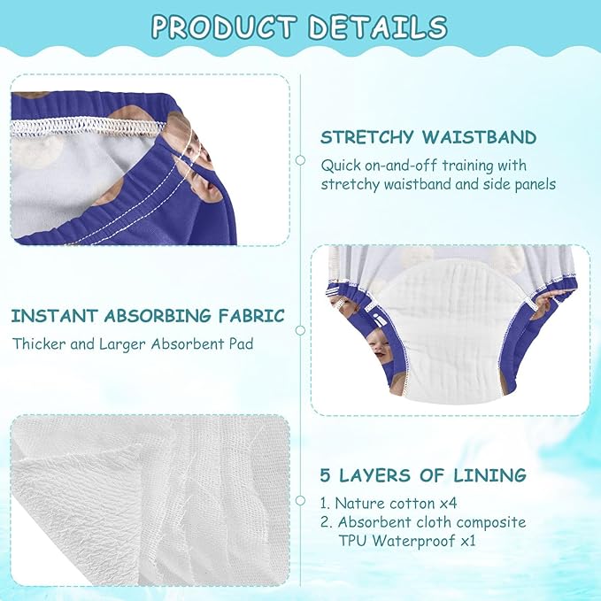 Joko Ivery 1 Navy Blue Custom Potty Training Pants Traning Potty Panty Soft for Toddlers Girls Boys 4T 3Pcs