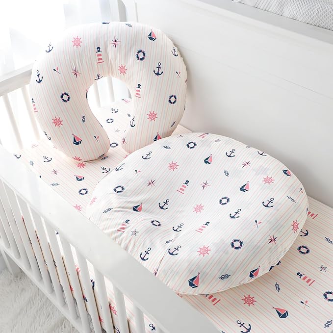 DILIMI Nursing Pillow Cover, Stretchy Removable Pillowcase for Breastfeeding Pillows, Ultra Soft Comfortable Slipcover for Baby Girl and Boy, Navigation Anchor