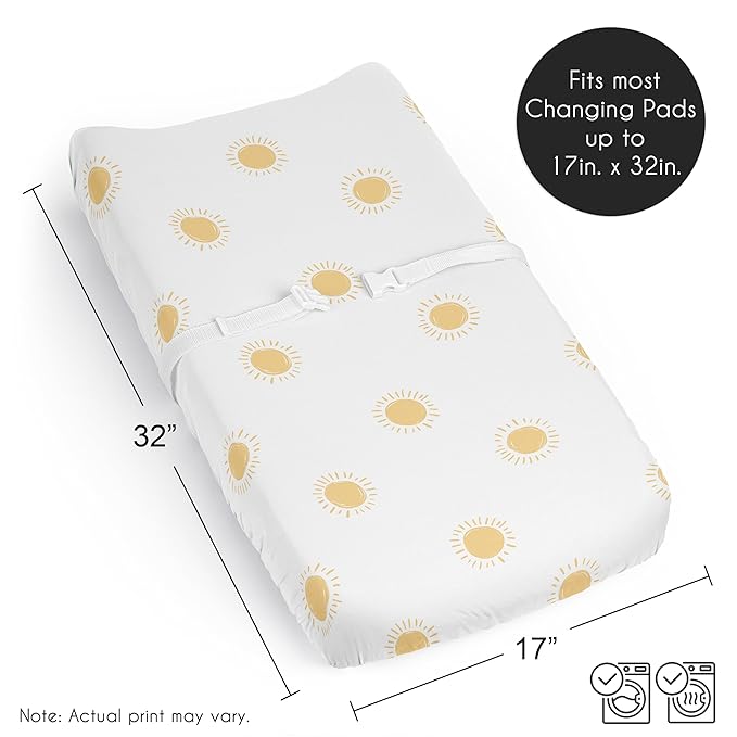 Sweet Jojo Designs Baby Changing Pad Cover Sheet (White and Yellow Boho Sun) for Girls/Boys, Infant/Newborn Diaper Change Table Mat Covers (Mustard, Celestial Sky, Desert, Sunshine, Outdoors Nature)