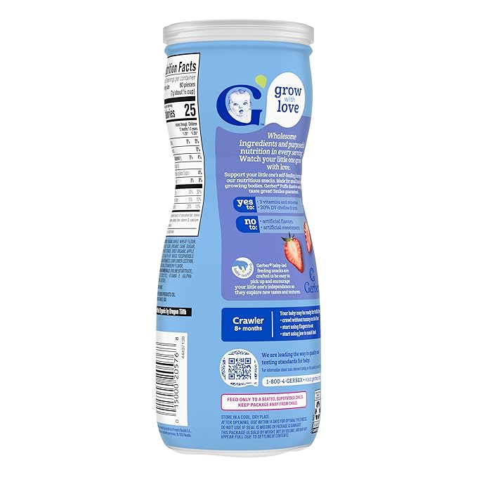Gerber Stage 3 Baby Snacks, Organic Strawberry Puffs, Grain Snack, Baby Led Feeding