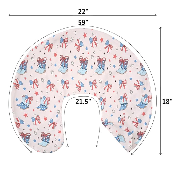 Pink July 4th Cowgirl Baby Nursing Pillow Covers for Girl Western Cowboy Boots American Flag Bows Stars Nursery Slipcovers for Breastfeeding Pillows Patriotic Soft Stretchy Cover for Newborn Infant
