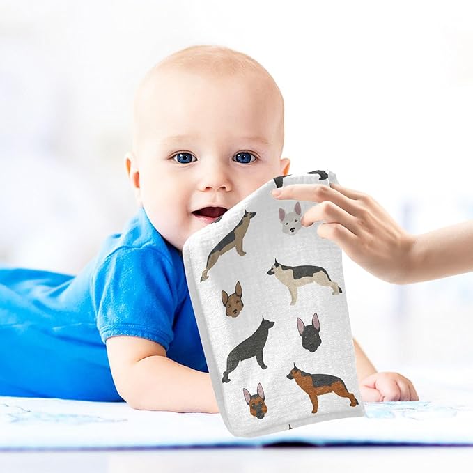 vvfelixl Cute German Shepherd Dog Baby Burp Cloths Baby Muslin Washcloths for Boys Girls Cotton Baby Face Towel for Newborn Infants Soft and Absorbent 11.8 X 11.8 in, 5 Pack