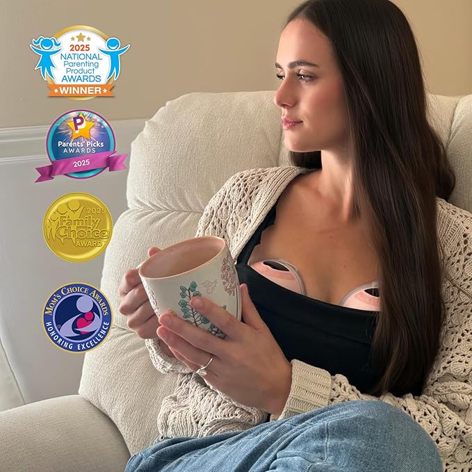 MomMed S33 Wearable Breast Pump with Case, Ultra-Quiet in-Bra Pump for Work & Night, One-Tap Pause, Night Light, Leakproof, 4 Modes 9 Levels, 17/19/21mm Inserts (Pink, Double Pro (with Case))