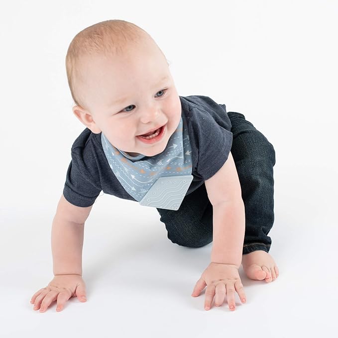 BooginHead by Infantino Cotton Baby Drool Bibs, Teething Bib and Pacifier Holder Bib, Blue Arrows