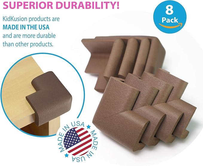 Kidkusion Table Cushion | Made in USA | 20 Foot Edge + 8 Corners | Brown | Baby Proof Furniture Edge and Corner Guards