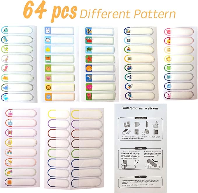 64pcs Baby Bottle Labels for Daycare Waterproof Name Stickers for Kids Toddlers Nursery Daycare Essentials Self-Laminating Write-on Name Labels Personalized
