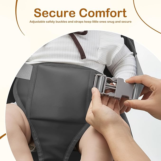 Booster Seat for Kitchen Chair, Toddler Kids Booster Seats for Dining Table with Backrest and Adjustable Strap, Portable PU Waterproof Travel Baby Booster Increasing Cushion (Dark Grey, OneSize)