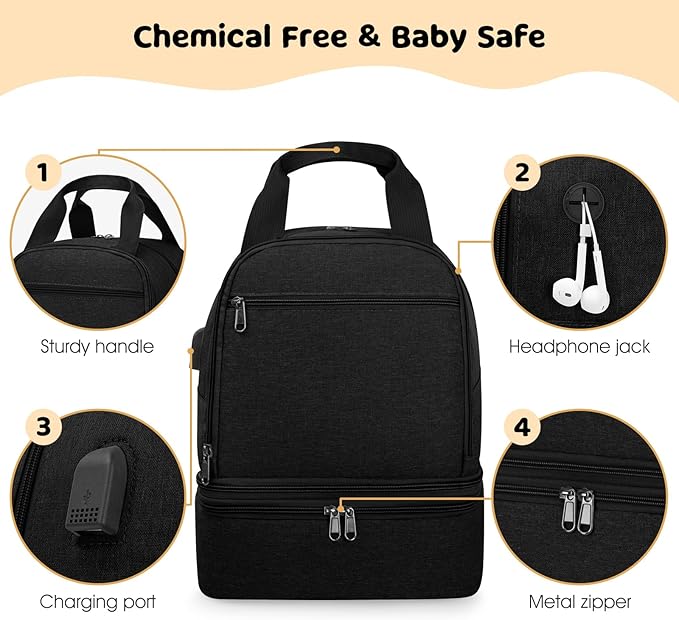 OCKLILY Breast Pump Bag Cooler Backpack — Large Insulated Milk Storage for Breastmilk — Wearable Hands-Free Pumping Tote for Working Moms (Black)