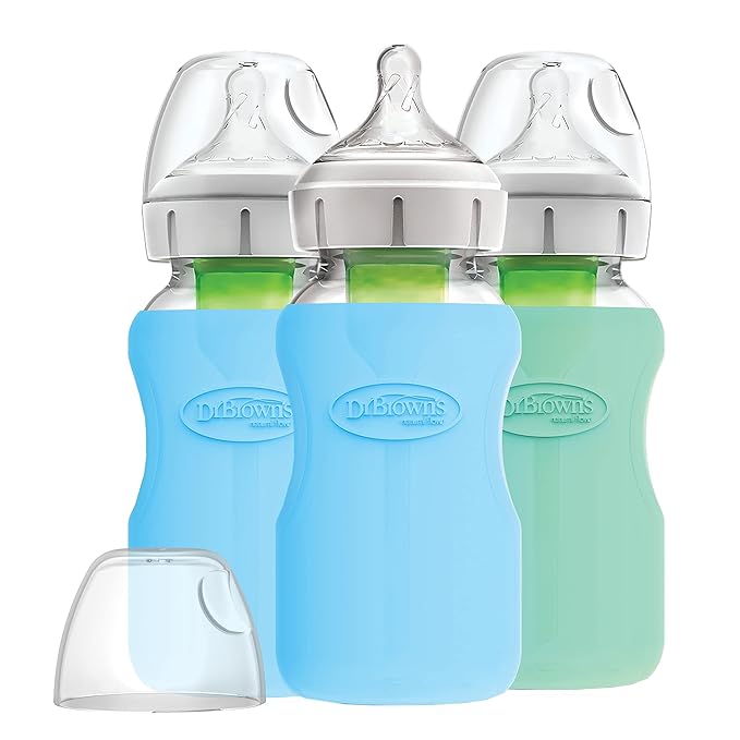 Dr. Brown's Options+ Wide-Neck Glass Bottle Sleeve, 100% Silicone, Blue, BPA-Free, 9 oz, 1-Pack