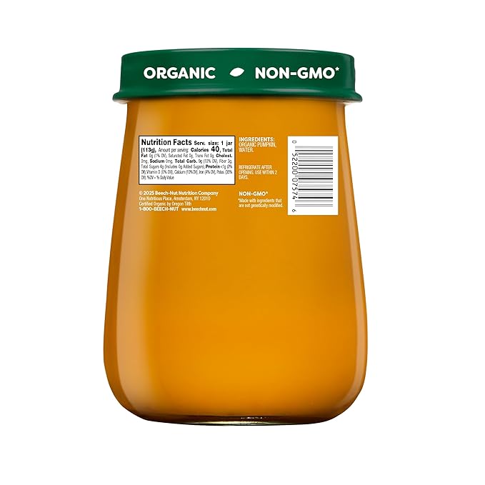 Beech-Nut Organics Stage 1 Organic Baby Food, Pumpkin, 4 oz Jar (10 Pack)