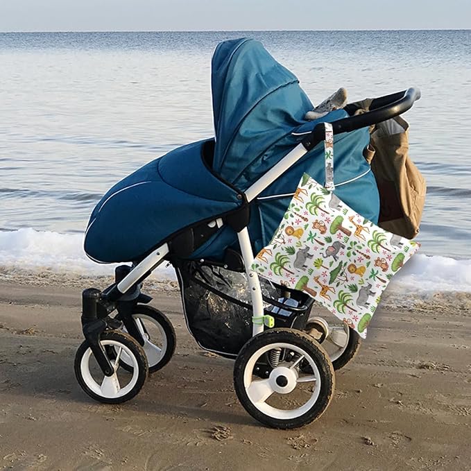Wet Bag for Baby Swimsuit Kids Wet Dry Bag for Breast Pump Parts Diaper Bag Toiletries Daycare Organizer Beach Vacation Essentials Animal Jungle Waterproof Travel Laundry Bags