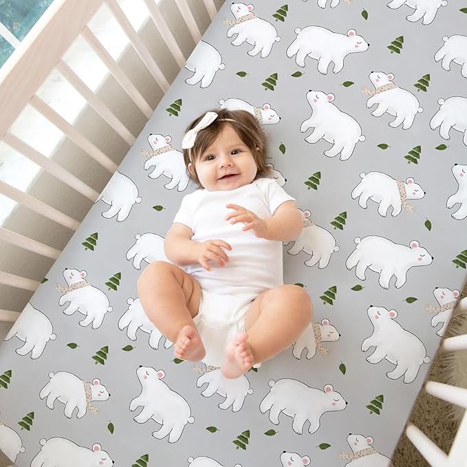 BROLEX Baby Fitted Crib Sheets: Kid Crib Sheets - Set of 2 for Toddler Standard Size Crib Mattress for Boys and Girls - Jersey Knit Crib Bed Sheets Elephants&Bears