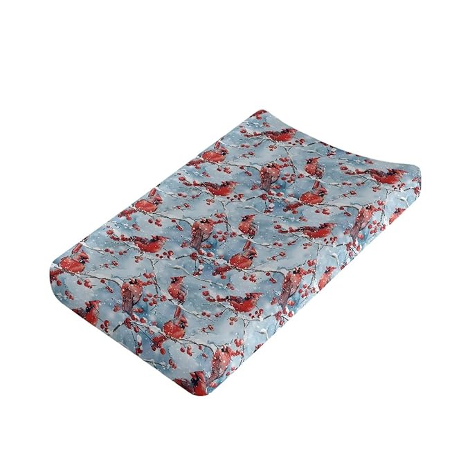 Christmas Changing Pad Cover for Baby Girls Boys, Bird Baby Nursery Diaper Changing Mat Sheets Fit for 32"x16" Changing Table Covers Blue Removable Soft Washable Xmas Decor