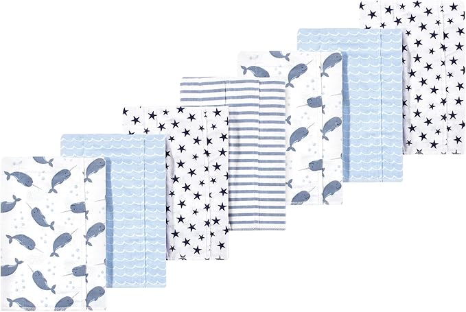 Luvable Friends Hudson Baby Flannel Burp Cloths 7pk, Blue Narwhal