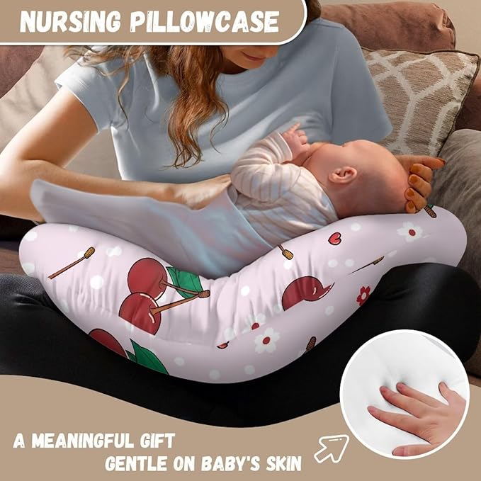 Cherry Pattern Nursing Pillow Cover Stretchy and Soft Nursing Cover for Breastfeeding Pillows Pillow Slipcover for Baby Girls Boys Newborn