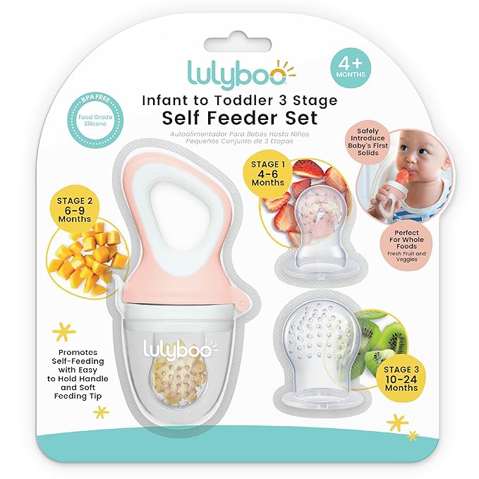 Lulyboo Infant to Toddler 3-Stage Self-Feeder Set Silicone Tips | BPA-Free, Ergonomic Handle, Safe Choking-Free Feeding for Baby and Toddler Ages 4-24 Months, Perfect for Soft Foods Independent Eating