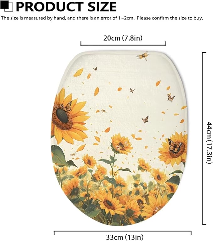 Sunflower Toilet Cover Seat Dust Covers Soft Flannel Fabric Bathroom Covers Elastic Edges Stretch Washable Toilet Lid Covers for Bathroom Covers Stains