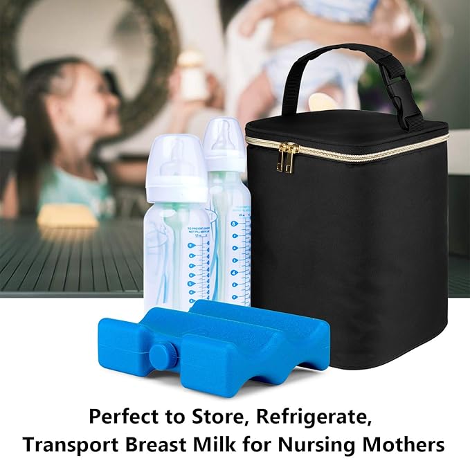 Teamoy Breastmilk Cooler Bag with Ice Pack, Baby Bottles Bag for up to 4 Large 9 Ounce Bottles and Ice Pack, Perfect for Working Mom Mother, Black