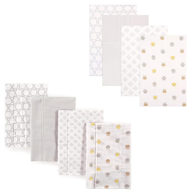 Luvable Friends Unisex Baby Cotton Flannel Burp Cloths and Receiving Blankets, 8-Piece, Owl, One Size