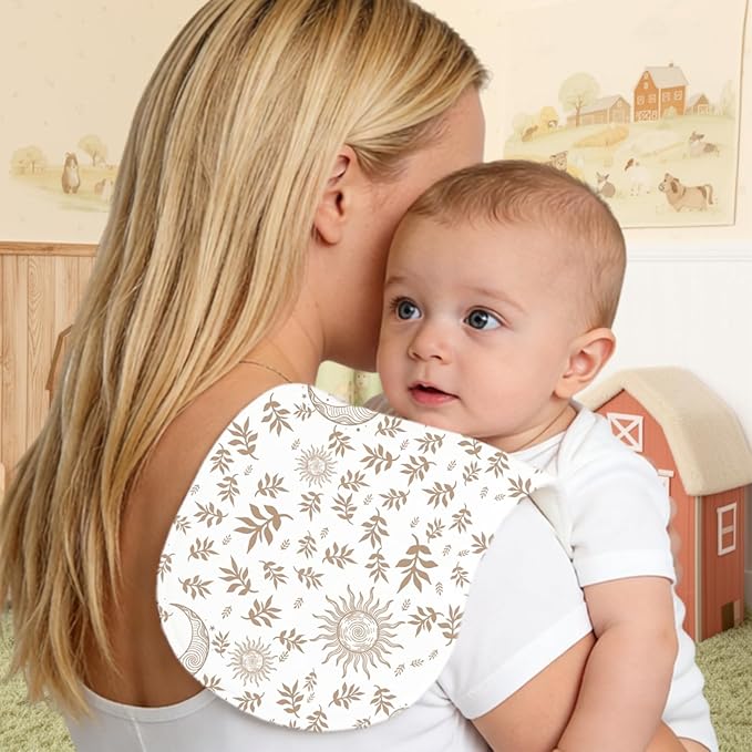 4 Pack Baby Burp Cloths, Soft Muslin Cotton Boho Star Moon Print Burp Cloths, Super Absorbent Washcloths Infants Burping Cloth Set for Newborns Baby Boy Girl Essentials