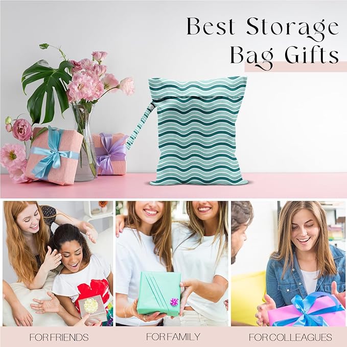 Wet Bag for Swimsuit, Beach Travel Essentials Wet Dry Bag, for Sunscreen Toiletry Dirty Clothes Yoga Gym Diaper, Friends Summer Beach Vacation Gifts. Wavy stripes