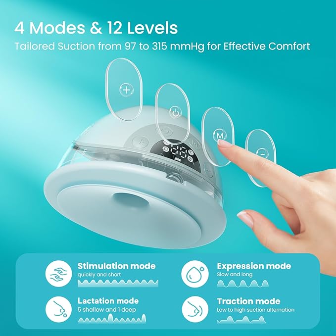 Paruu P20 Hands-Free Wearable Electric Breast Pump - 4 Modes & 12 Suction Levels, 19/21/24mm Double-Sealed Flanges, Visible Milk Volume & Pumping Time, Lightweight Portable (2 Pack, Light Green)