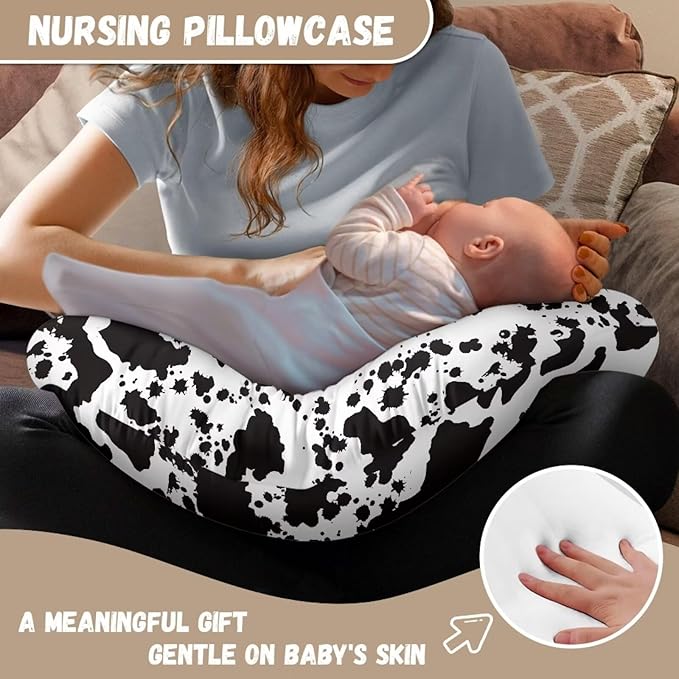Black and White Cow Stripes Breastfeeding Pillow Cover Cuddle Pillow Slipcover Detachable Nursing Pillow Protective Cas Baby Feeding Durable and Easy to Clean