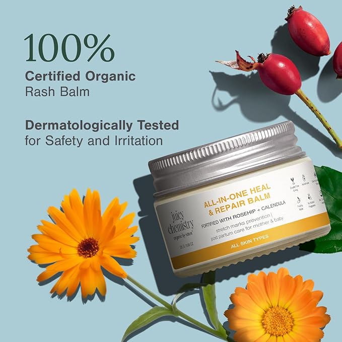 Juicy Chemistry Rosehip, Coconut & Calendula Organic Diaper Rash Balm For Soothing Baby Skin Irritation, 25 Gm