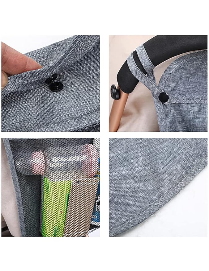 2PCS Pack Baby Stroller Organizer, Umbrella Stroller Organizer,Two compartment,with front mesh pockets, holder for water bottles, diapers wipes and folded up when folded the stroller. (Black+Grey)