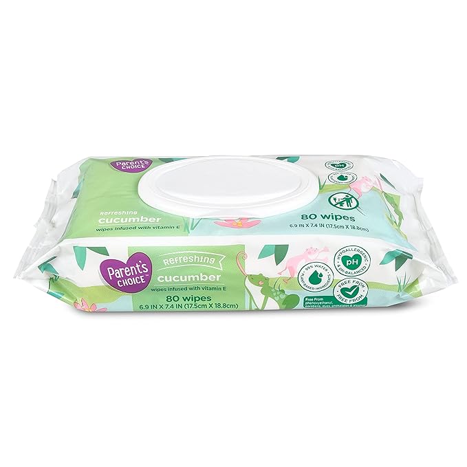 Parent's Choice Refreshing Cucumber Scent Baby Wet Wipes Infused with Vitamin E and Aloe, 240 Count (Value Pack Includes 3 80-Count Packages) - 1 Pack
