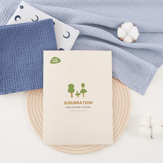 Susurration Muslin Burp Cloths 24x24 Inches Ultra Soft 100% Cotton, 4 or 7 Pack Baby Washcloths for Newborn, Absorbent Burp Rags & Swaddle Blankets