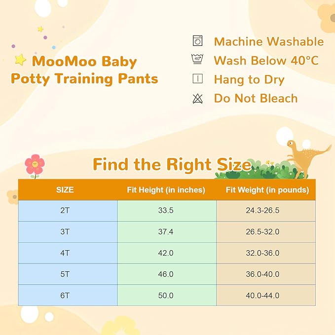 MooMoo Baby Cotton Potty Training Underwear 4 Packs Absorbent Training Pants for Boys and Girls 3T