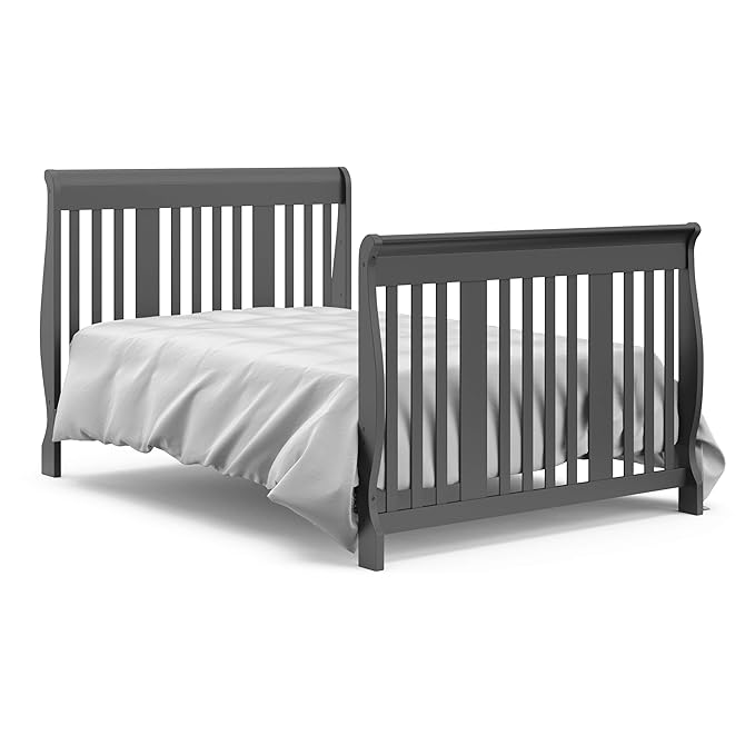 Storkcraft Portofino 5-in-1 Convertible Crib and Changer – Crib and Changing Table Combo with Drawer, Converts to Toddler Bed, Daybed and Full-Size Bed, Storage Drawer (Gray)