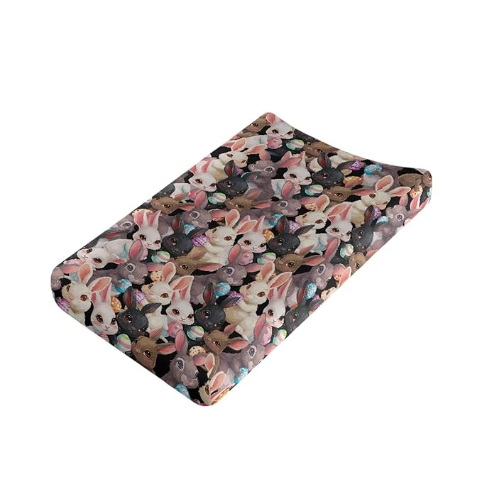 Black Rabbit Boy Girl Baby Changing Pad Cover Easter Infant Newborn Changing Table Cover Diaper Table Change Mat Sheet Cover Green