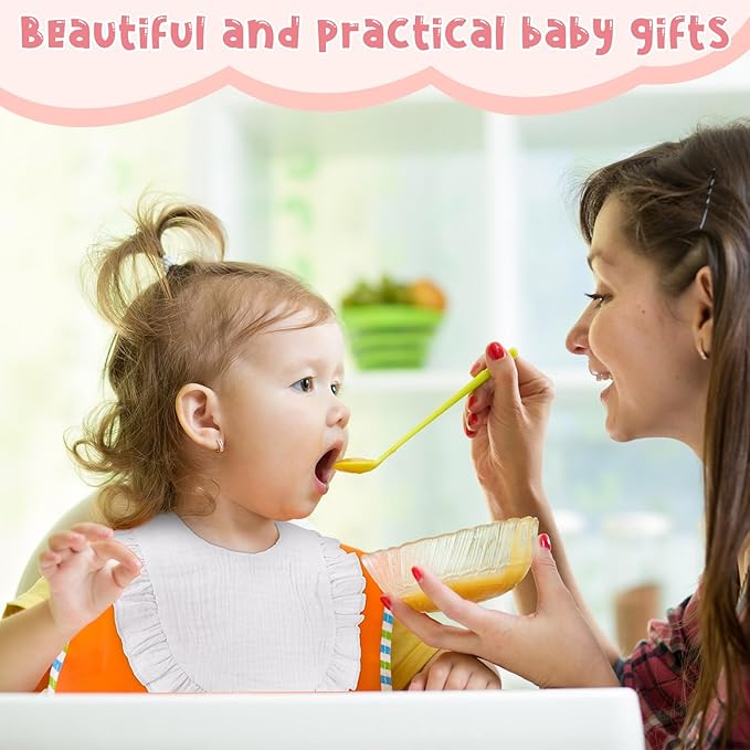 Kenning 18 Pcs Muslin Drool Baby Bibs Ruffle Absorbent Bib with Snap Button Boy Girl for Drooling Teething Infant Newborn