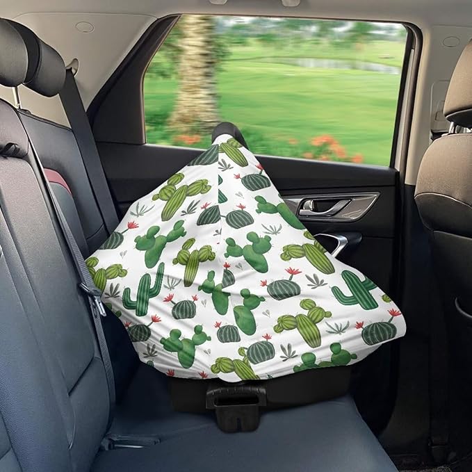 LedBack Car Seat Canopy Breastfeeding Cover, Infant Stroller Cover Carseat Canopy for Baby Girls Boys, Cactus Pattern