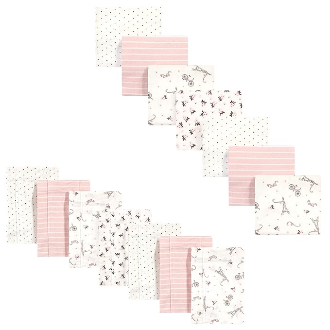 Hudson Baby Unisex Baby Cotton Flannel Burp Cloths and Receiving Blankets, 14-Piece, Paris, One Size
