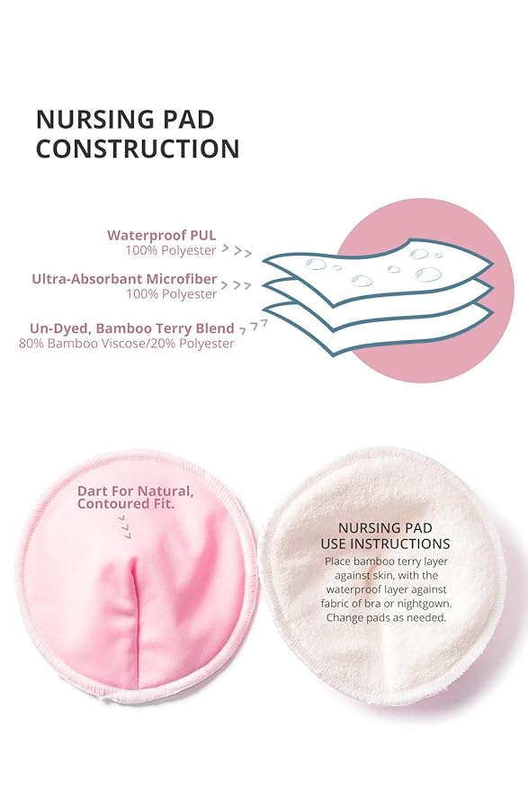 Fishers Finery Nursing Bra Pads Rayon Washable Reusable Leak Proof All Day Night (Set of 2)