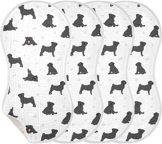 vvfelixl Burp Cloths Black Pug White for Baby Boy Girls Baby Washcloths Burp Rags 1 Pack
