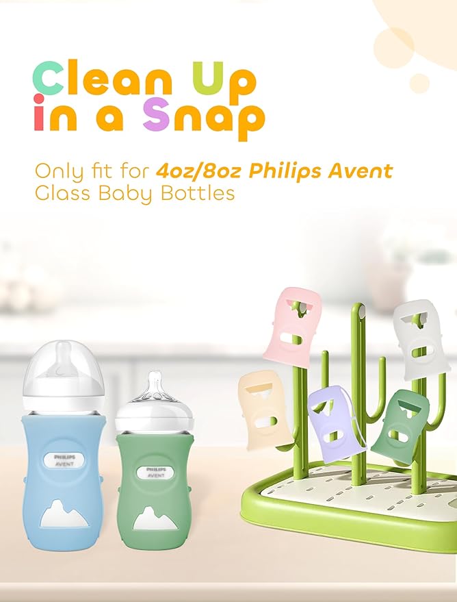 3 Pack Silicone Sleeves for Avent Natural Glass Baby Bottles, Protection and Insulation, Baby Bottle Sleeve Compatible with Avent Glass Bottles 8 oz, Dishwasher Safe (Blue+Green+Grey)