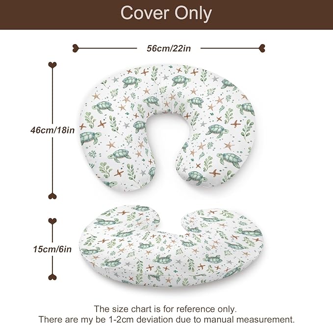 Watercolor Ocean Animals Sea Turtle Starfish Pattern Nursing Pillow Cover, Unisex Removable Breastfeeding Pillowcase Slipcover for Baby Girls Boys Newborns Toddlers, Cover Only