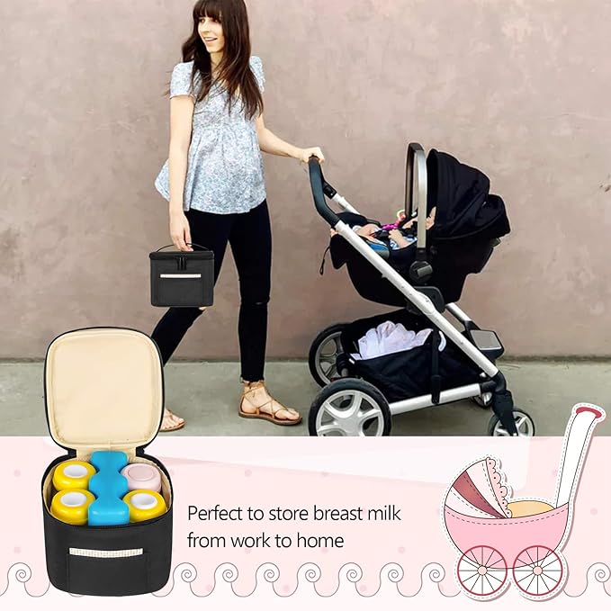 Teamoy Breastmilk Cooler Bag, Baby Bottles Bag for up to 4 Large 5 Ounce Bottles Without Nipple, Perfect for Working Moms, Black