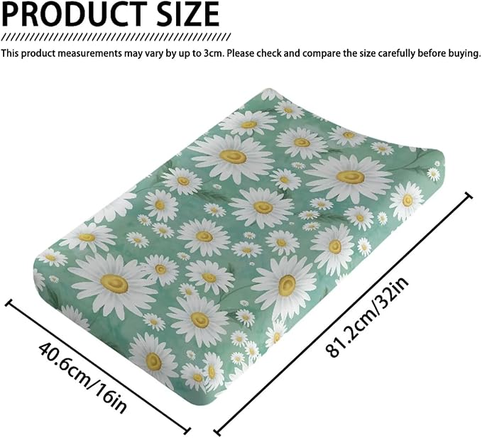 Daisy Flower Changing Pad Cover Waterproof Cozy Table Sheets Stain Resistant Stretchy Breathable Nursery Pad Change Cover