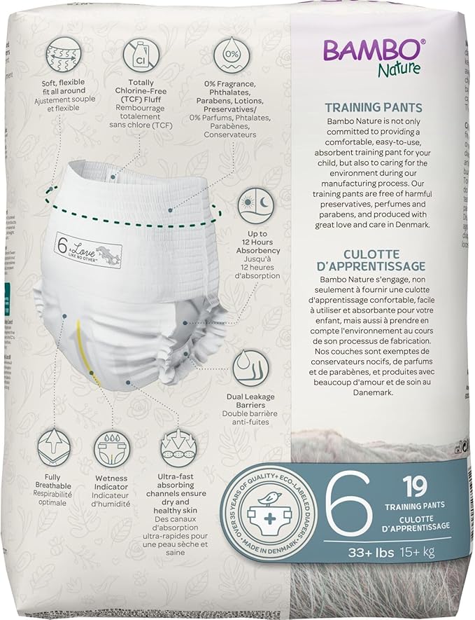 Bambo Nature Hypoallergenic Training Pants, Eco-Labelled Training Pants, Totally Chlorine-Free, Skin Friendly - Size 6 (95 Count)