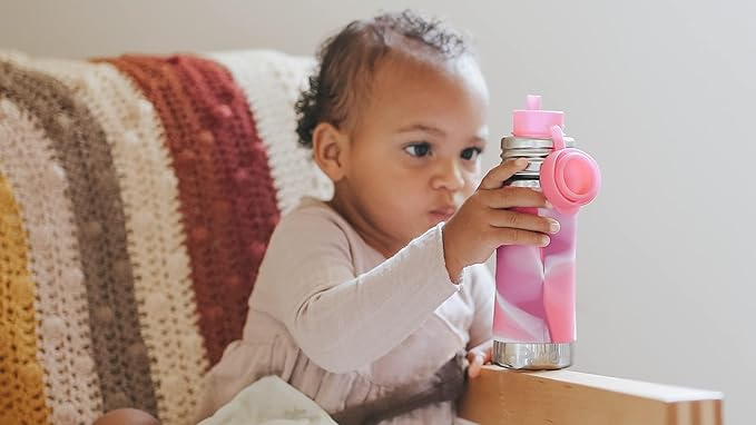Pura Toddler, Baby Straw Bottle - Stainless Steel, Plastic Free, Silicone Straw, Aqua Swirl