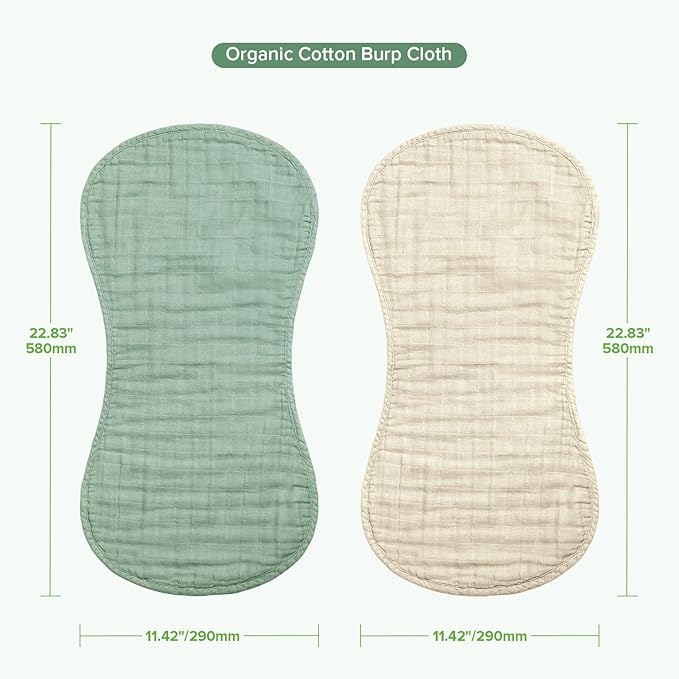 haakaa Muslin Burp Cloths for Baby, 100% Organic Cotton, Large 22.8''x11.4'', 2pcs